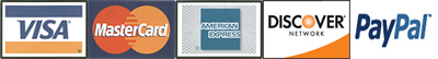 We accept Visa, Mastercard, American Express, Discover and Paypal.